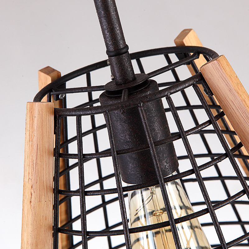 Éclairage pendentif à cône classique 1 luminaire suspendu en métal léger en noir avec cage