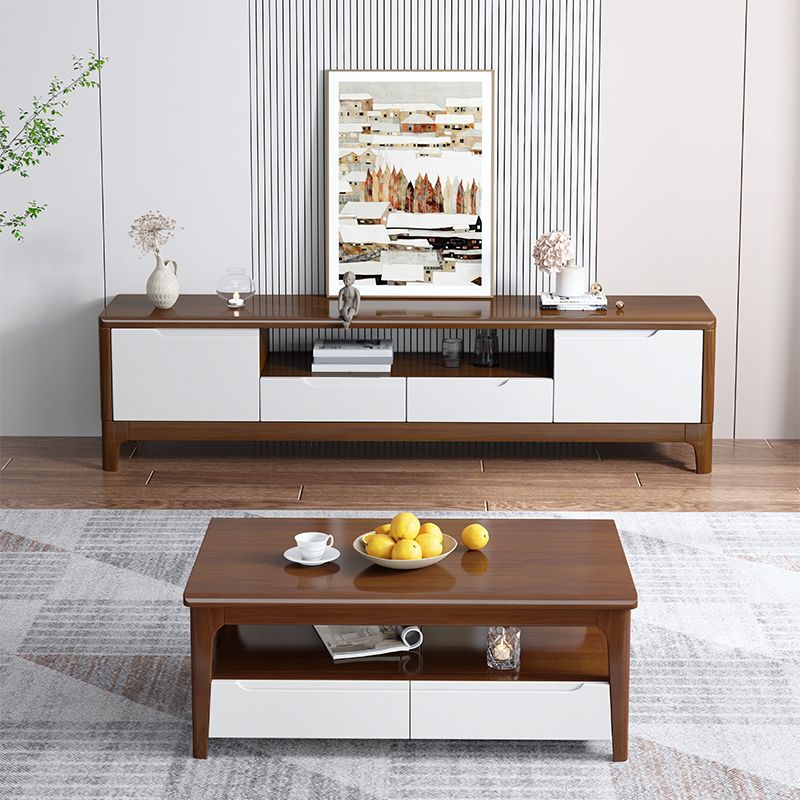 Rubber Wood Media Console Contemporary 2 Drawers TV Console with Splayed Wooden Legs