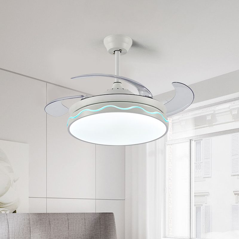 42" Wide Contemporary Circular Pendant Fan Lighting LED Acrylic Semi Flush Ceiling Light in White with 4 Blades, Remote/Wall Control/Frequency Conversion and Remote Control