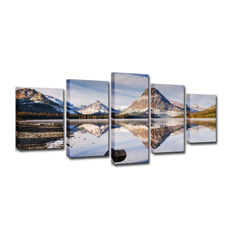 Tranquil Lake and Mountain Canvas Print Bedroom Nature Scenery Wall Art in Blue