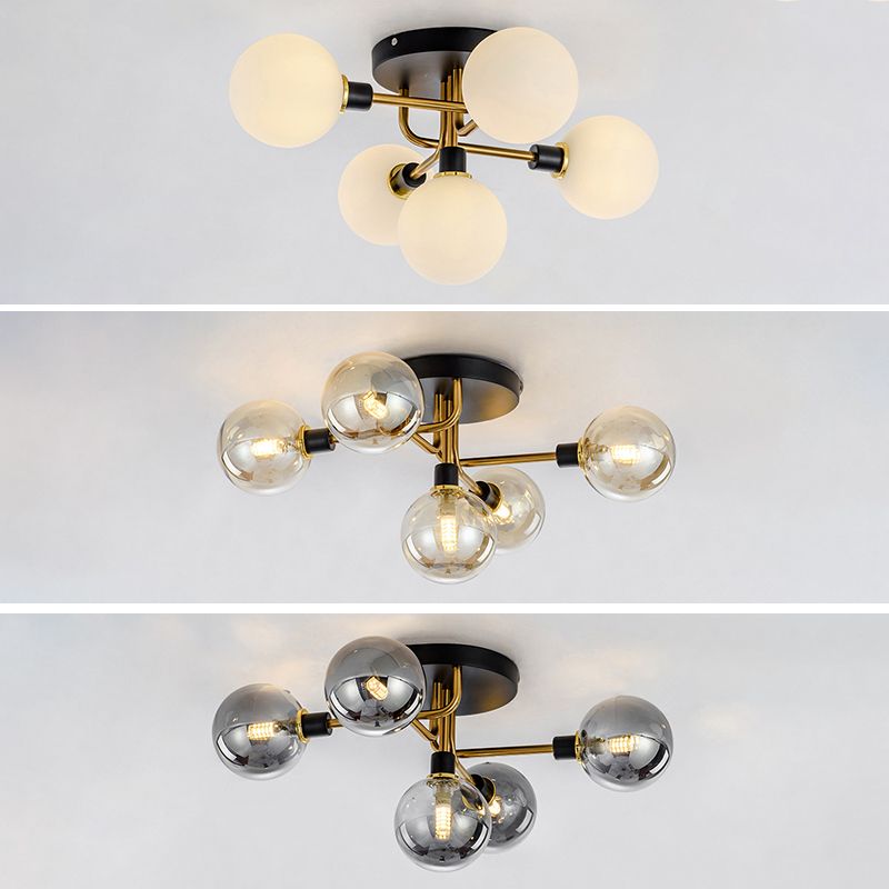 Simplicity-Style Semi Flush Mount Lighting Spherical Semi Flush Ceiling Light Fixture with Glass Shade