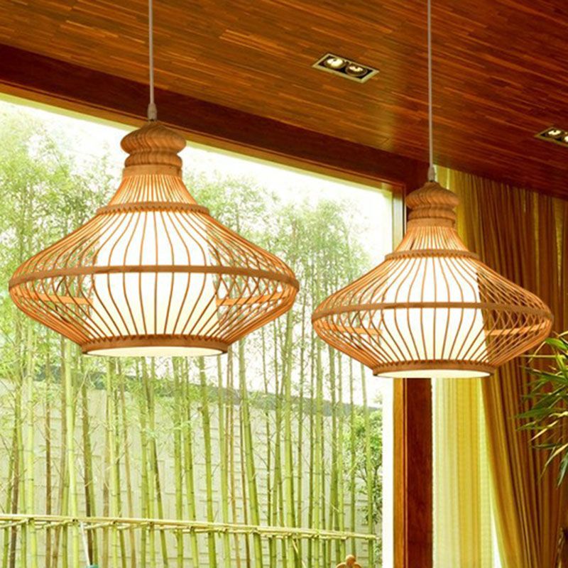 Handmade Restaurant Ceiling Light Bamboo Single Modern Style Hanging Pendant Light in Wood