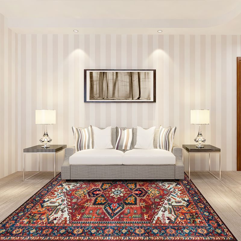 Alfombra de patrón de medallón retro alfombra persa persa de poliéster alfombra antideslizante lavable para dormitorio para dormitorio