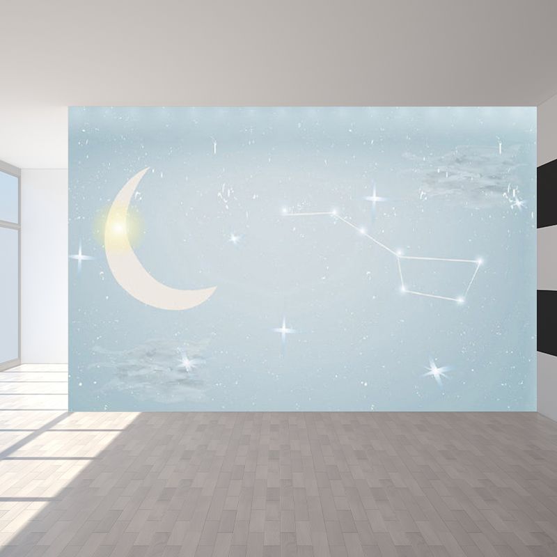 Moon and Stars Mural Decal Kid's Style Non-Woven Textured Wall Covering in Soft Color