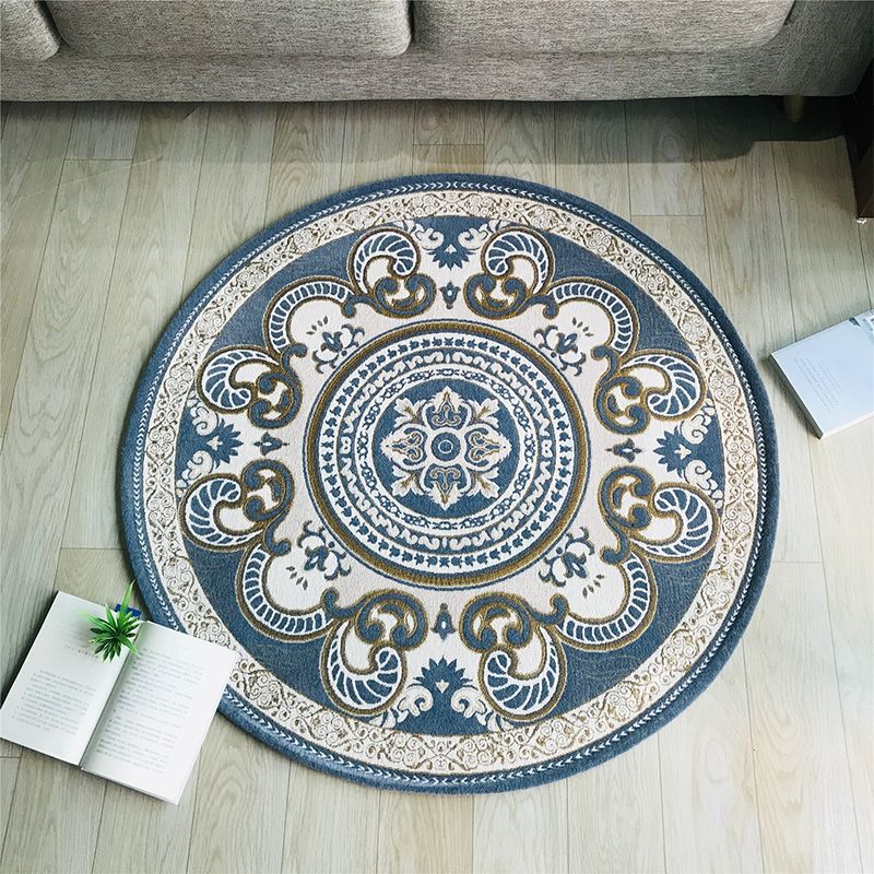 Western Living Room Rug Multi-Color Floral Pattern Area Carpet Polyster Anti-Slip Backing Washable Rug