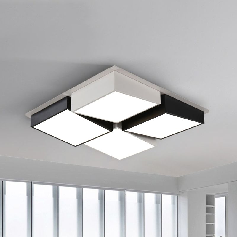 Estilo modernista lámpara de techo incorporada cuadrada / rectangular acrílica 24,5 "/ 37" W dispositivo de instalación del techo del dormitorio led, blanco y negro, cálido / blanco