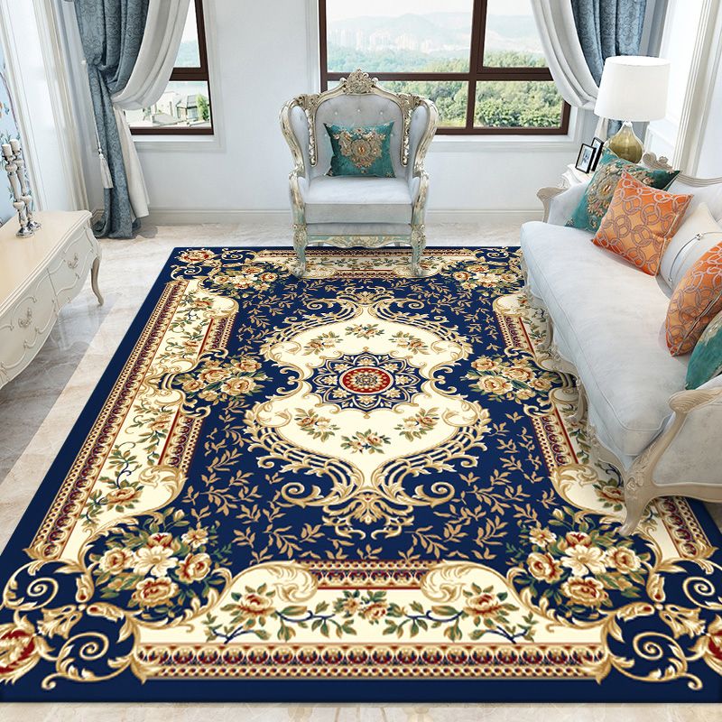 Navy Traditioneel gebied Rug medaillon patroon polyester gebied tapijt vlekbestendig tapijt voor woningdecoratie