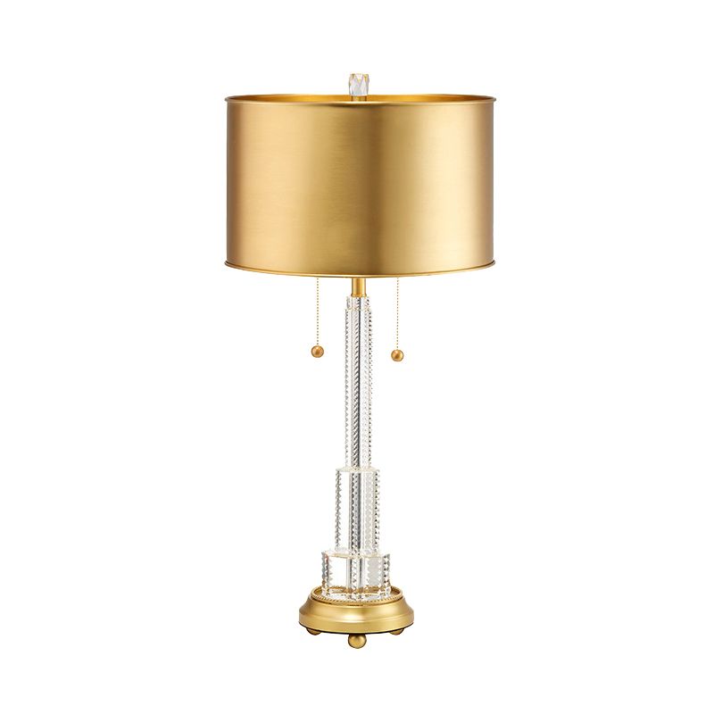 Clear Crystal Layered Table Lamp Rural Single Bulb Bedroom Night Light in Gold with Drum Metal Shade