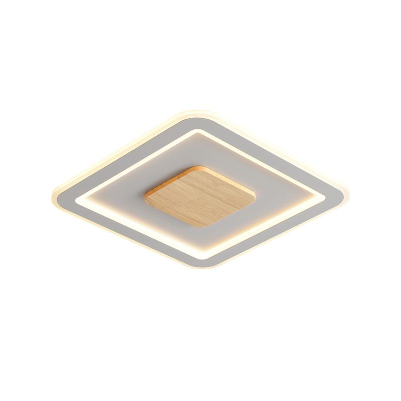 Simple Flush Mount Light Square LED Ceiling Lamp with Wood for Bedroom