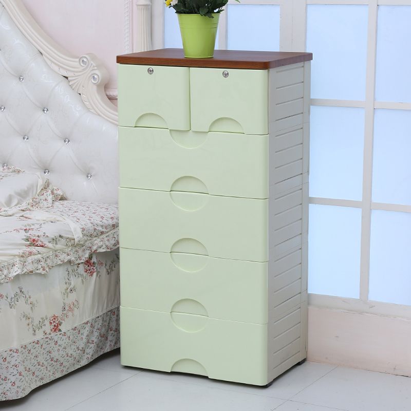 Scandinavian Plastic Kids Nightstand Vertical Nursery Dresser 6 Drawers for Home