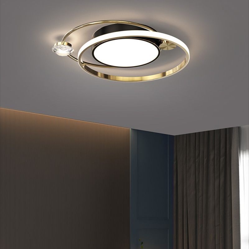 Modern LED Metal Flush Mount Circle Shape Ceiling Lamp with Acrylic Shade for Living Room