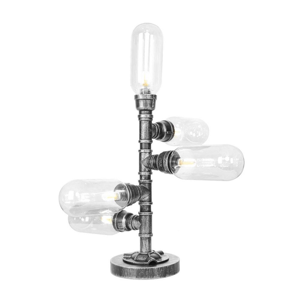 4/5-Light Clear/Amber Glass Desk Lamp Industrial Antique Black Capsule Living Room Task Lighting