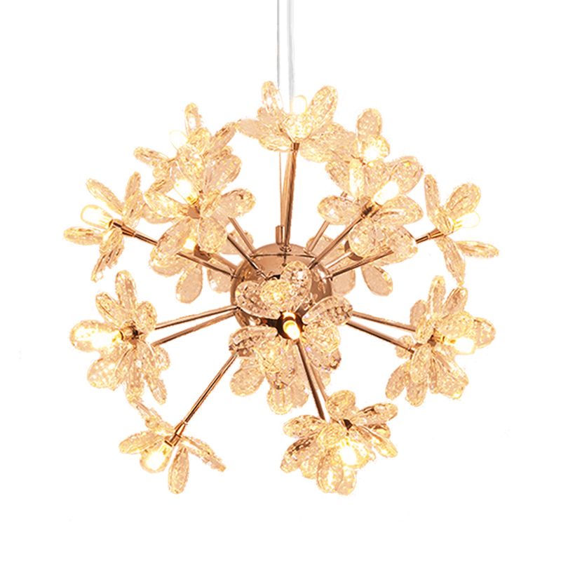 Starburst Ceiling Light Fixture Contemporary Crystal 18/24/32 Heads Chrome/Gold Chandelier Pendant Light, 18"/19.5"/23" Wide