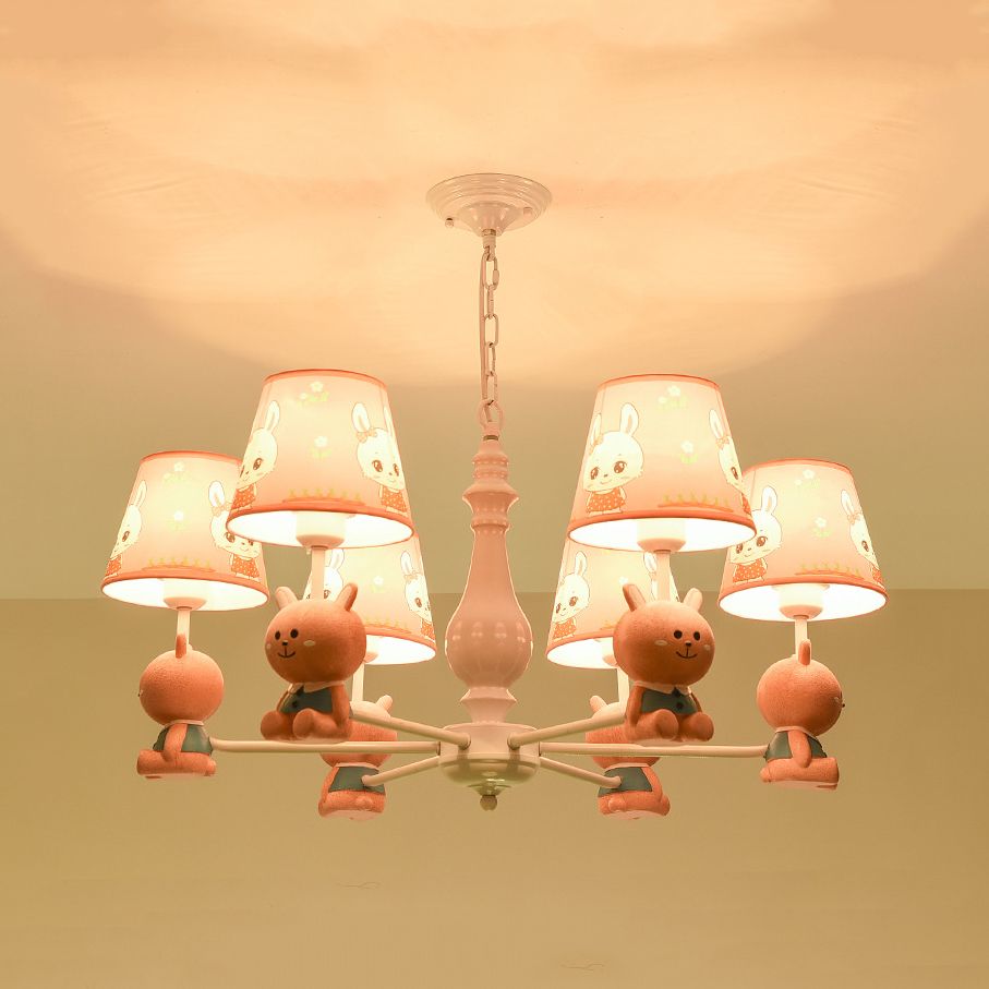 Meisjes slaapkamer konijn hanglampen metaal dier roze hanglamp met stofschaduw