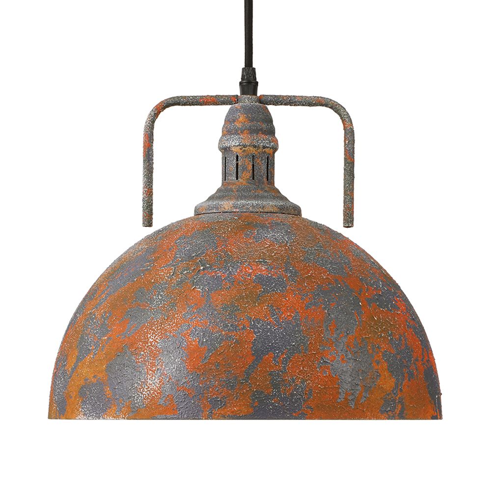 Rust Finish Domed Pendant Light Antique Style Wrought Iron 1 Head Dining Table Hanging Fixture with Vented Socket