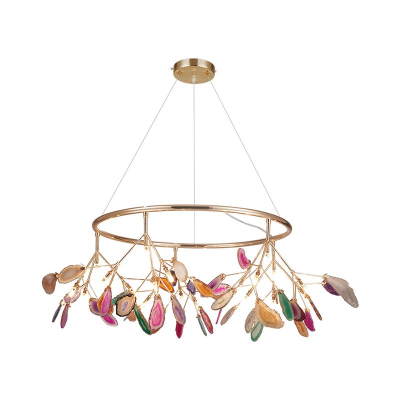 Leaf Agate Pendant lustre moderniste LED Gold Hanging Lightture pour le salon