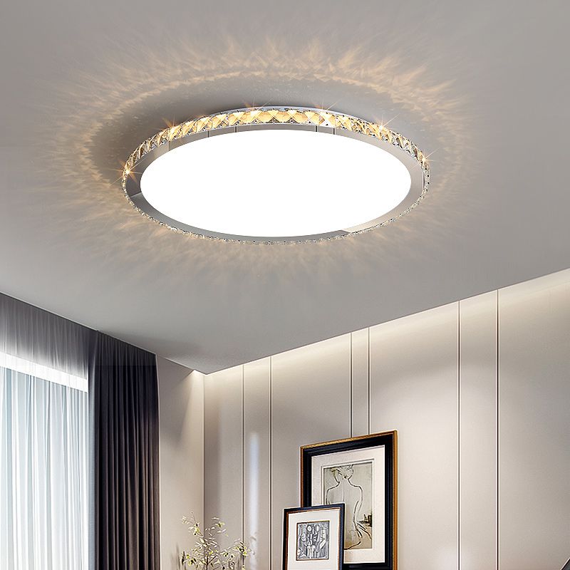 Modern Metal Ceiling Light Circle Shape Flush Mount with Crystal Shade for Living Room