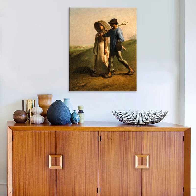 Brown Vintage Canvas Couple in the Field Art Print for Study Room, Multiple Size Options