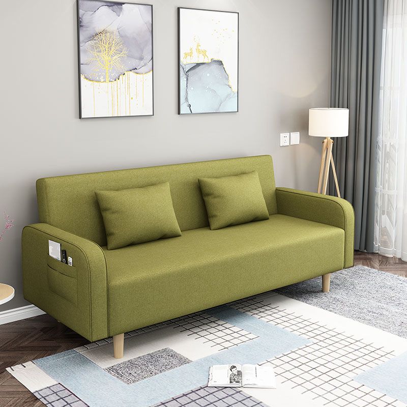 Linen Contemporary Square Arm Convertible Sofa Washable Foldable Sofa for Apartment