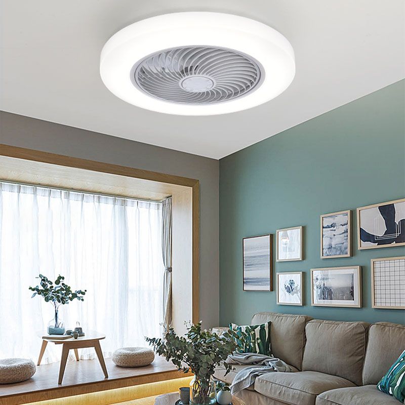 Ventilateur de plafond LED créatif moderne Light Fer Whited Iron Circular Mount avec une teinte acrylique