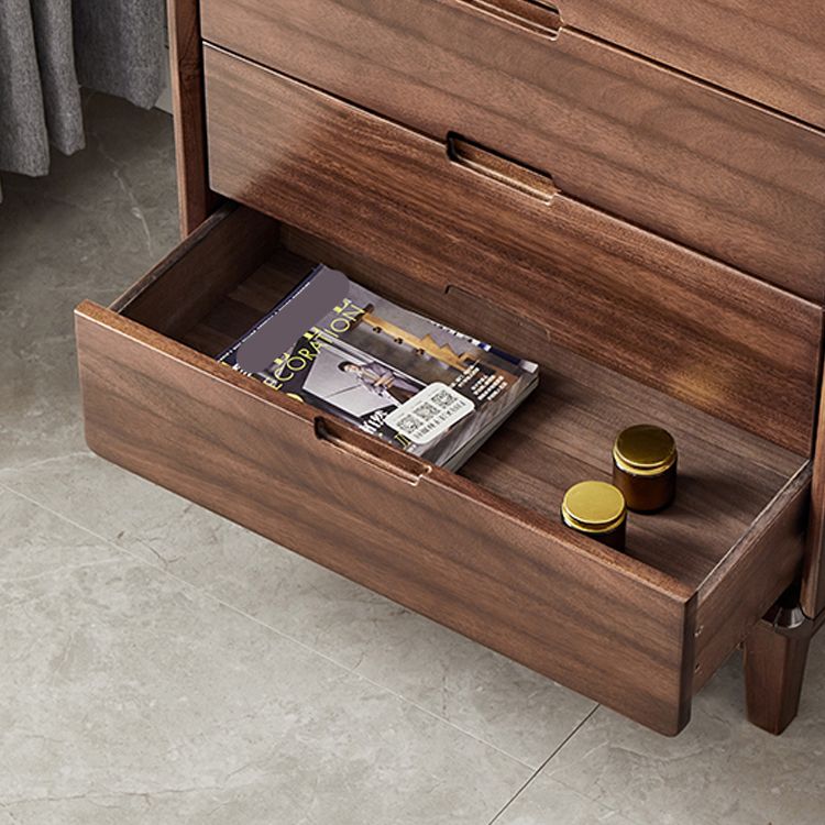 Mid-Century Modern Walnut Chest with 5 Drawers Rectangle Chest in Brone