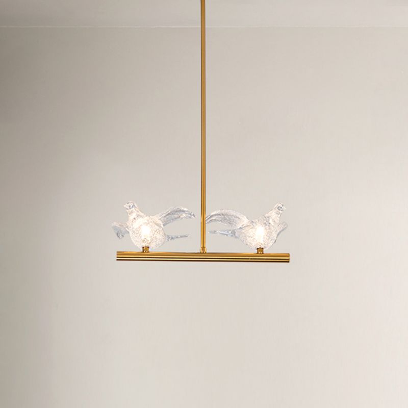 Nordic Bird Chandelier Light Crystal Crystal 2/3/4 Restaurant des bulbes Pendant l'éclairage en or