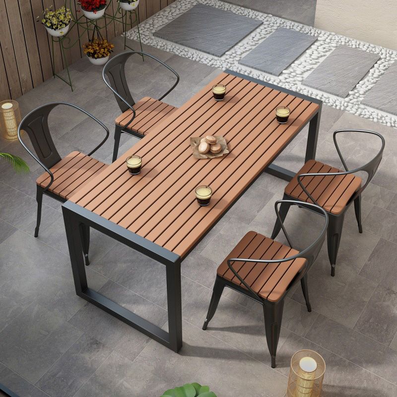 Contemporary Brown Dining Table Rectangle UV Resistant Dining Table