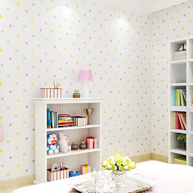 Beige Polka Dots Wallpaper for Kids' Bedroom 33' by 20.5" Non-Woven Moisture-Resistant