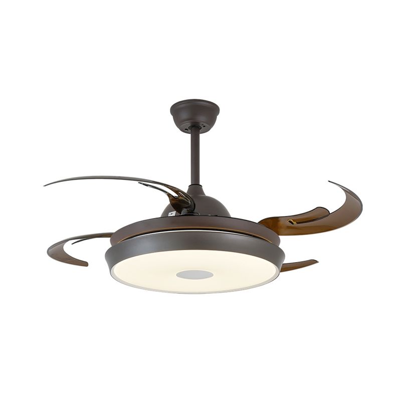 48" Wide LED Round Pendant Fan Lamp Traditional Brown Finish Metallic 4 Blades Semi Flush Light with Acrylic Shade