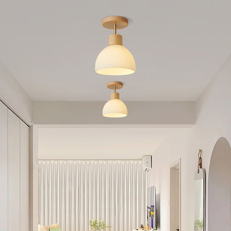 Japanese Style Wooden Ceiling Light Dome Shape Ceiling Lamp for Bedroom