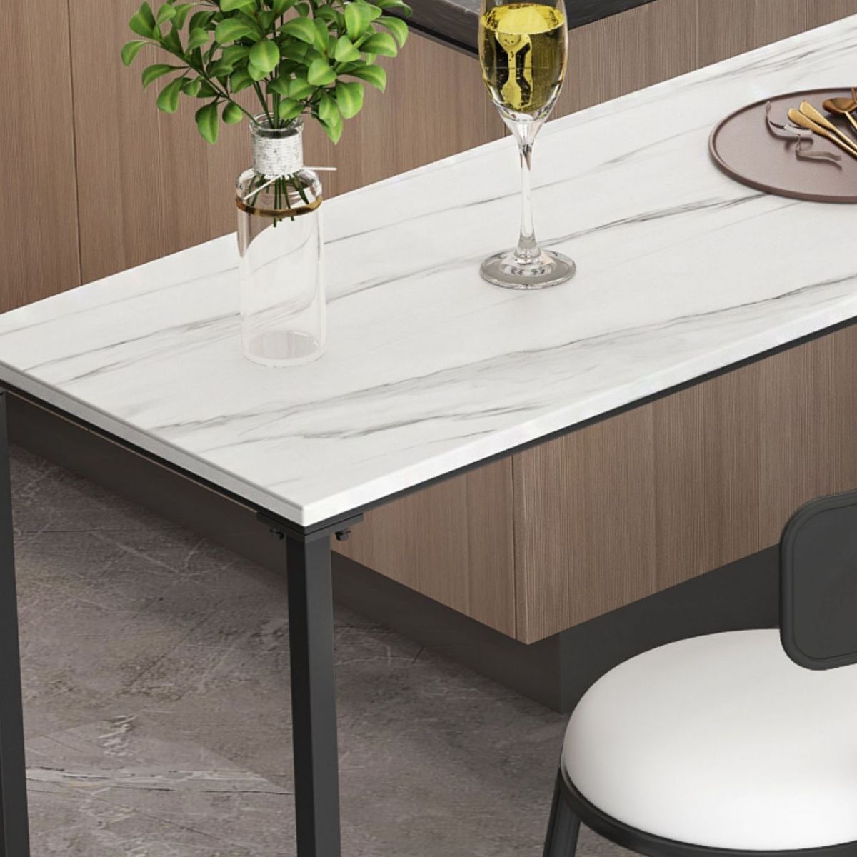 Sintered Stone Top Rectangular Bar Table Modern Bistro Table with Trestle Base