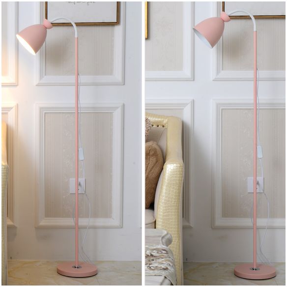 Macaron Bell Reading Floor Lamp Metal 1 Head Bedside Floor Light with Flexible Arm