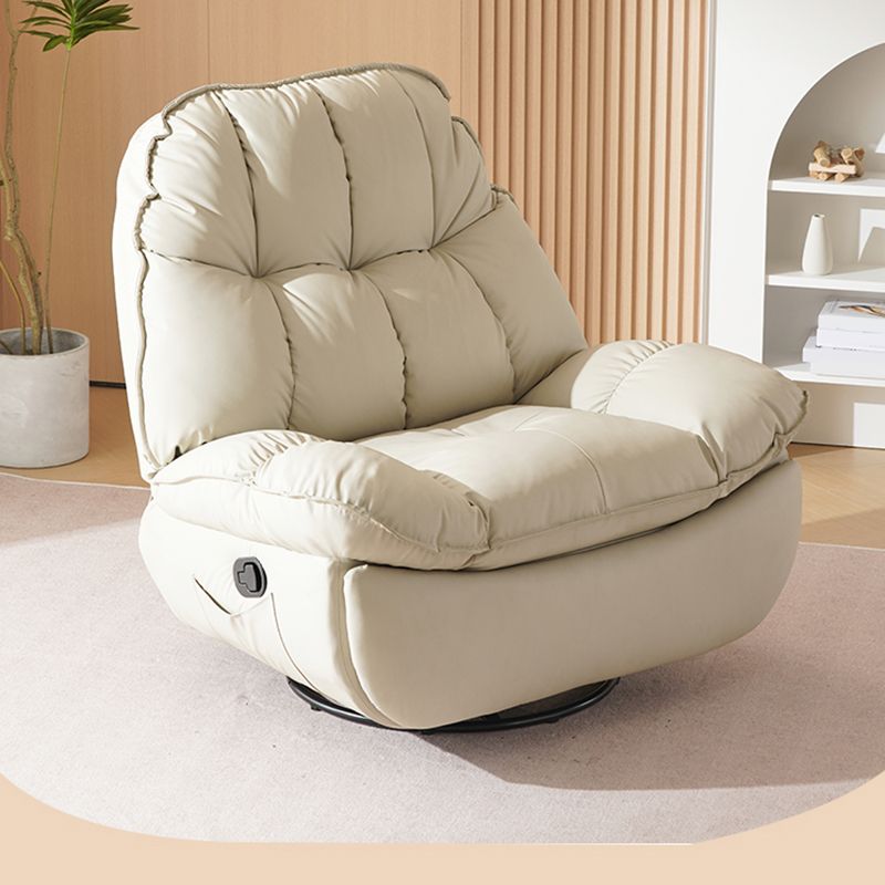 Metal Frame Manual-Handle Standard Recliner Solid Color Faux Leather Recliner Chair