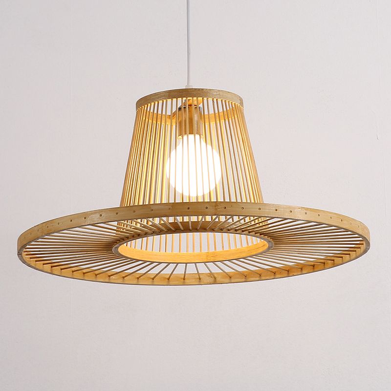 Moderno cappello a forma di ciondolo a sospensione Bamboo 1 Testa sala da pranzo Pendulum Light in beige