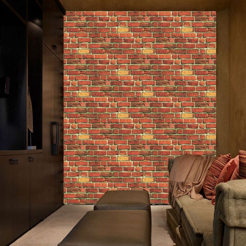 PVC Self Sticking Wallpapers Industrial Faux Brick Wall Art in Red Brown, 22' L x 7.5" W