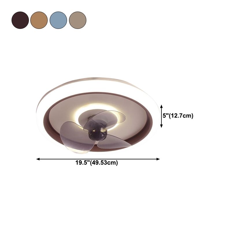 3-Blade Round Fan Lamp Fixture Nordic Metallic Bedroom LED Semi Flush Ceiling Light