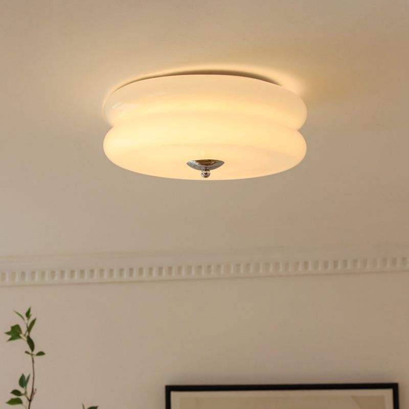 Unique Shape Flush Ceiling Lights Modern Glass Flush Mount Lighting in White Finish