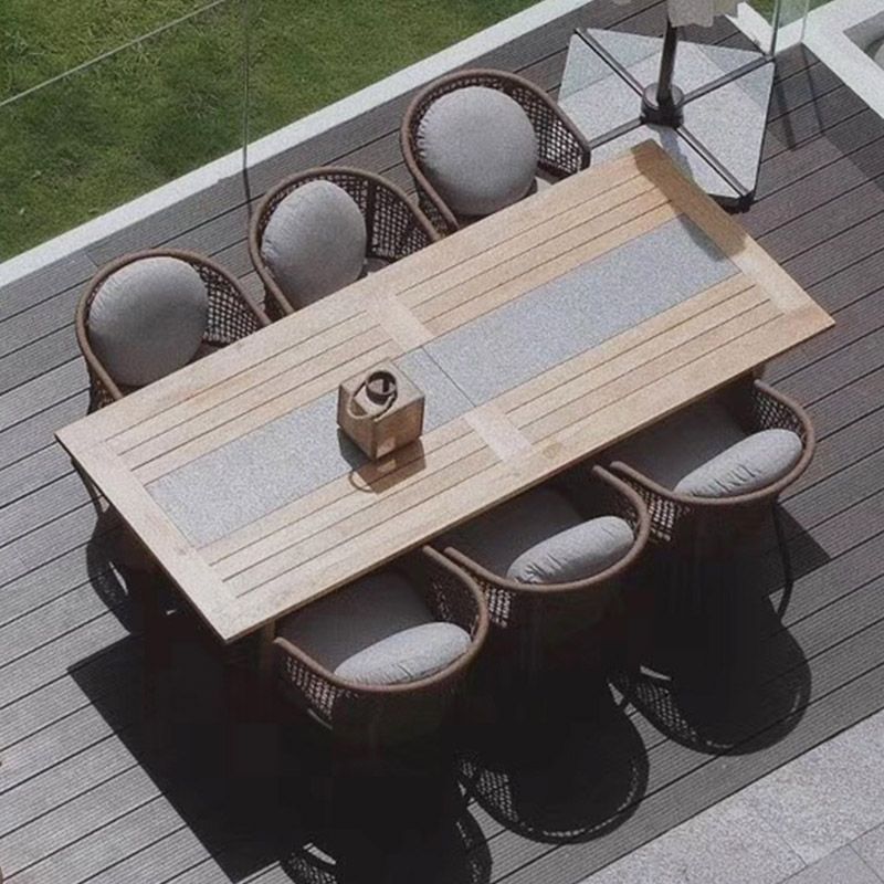 Modern Geometric Courtyard Table Solid Wood Frame Outdoor Table
