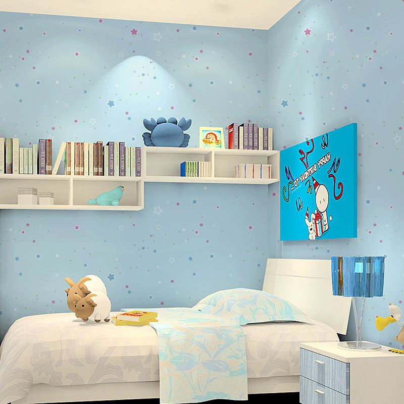 Star and Dots Children Wallpaper for Bedroom Non-Woven Fabric Wall Covering in Soft Color