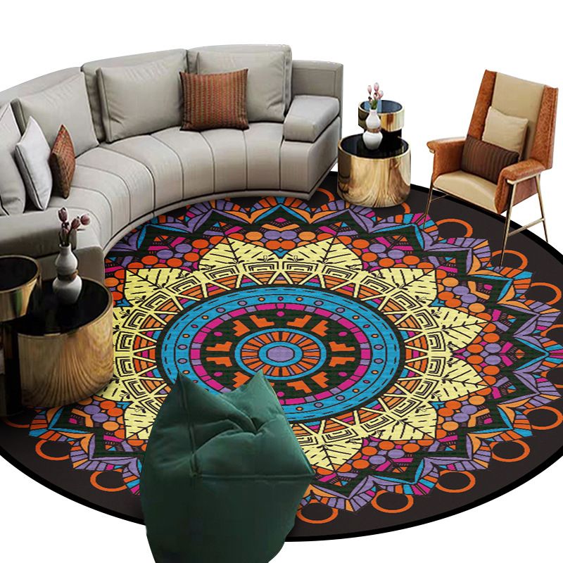 Gorgeous Moroccan Area Rug Multi-Color Flower Print Rug Non-Slip Backing Carpet for Living Room