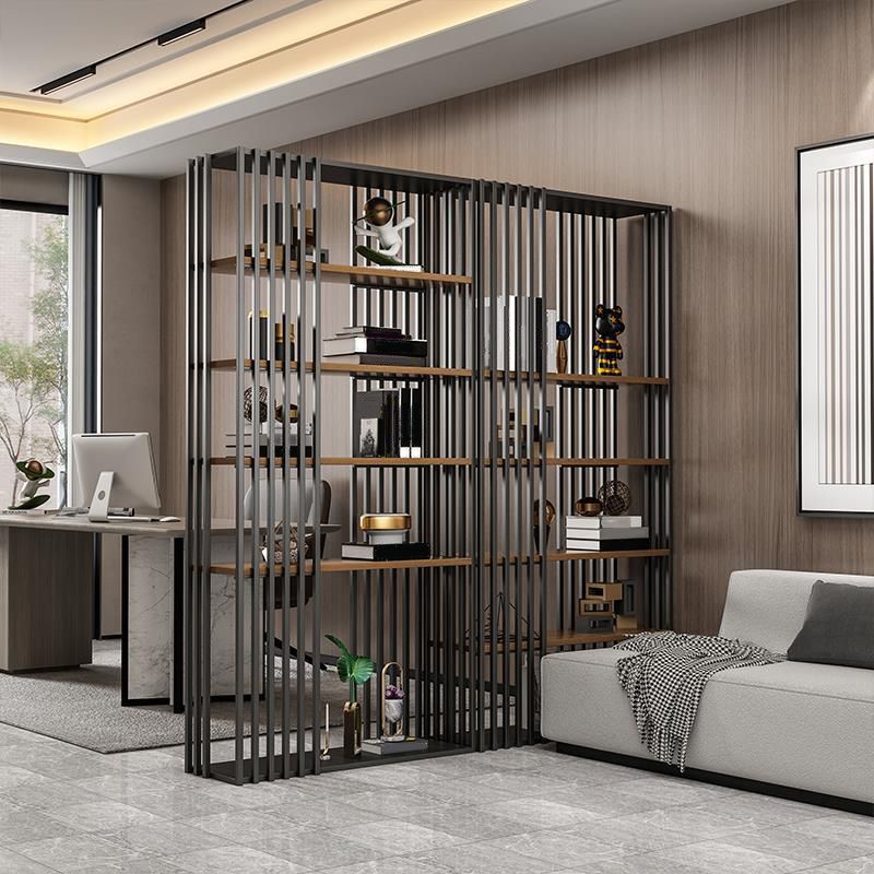 Black Iron Frame Bookshelf Modern Open Storage Bookcase with Multi Shelves