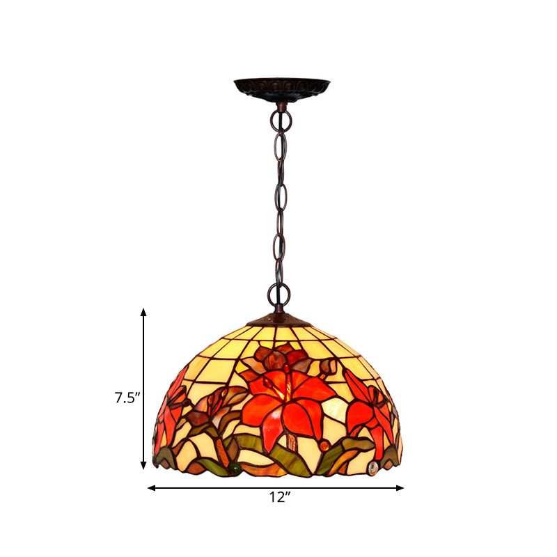 1/2 Lights Chandelier Lamp Mediterranean Floral Red Cut Glass Suspension Pendant Light, 12"/16" W