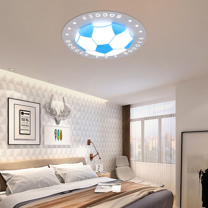 Kid Bedroom Flat Football Flush Mount Light Metal Acrylic Sport Style LED Ceiling Lamp