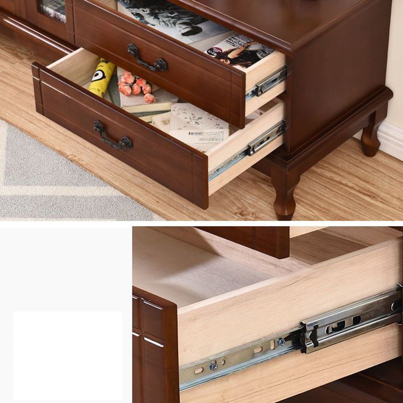 Traditional Wood TV Console Enclosed Storage TV Media Stand with Doors for Living Room