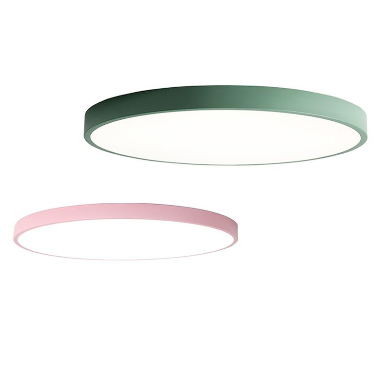 Ultrathin Round Flush Light Fixture Macaron Metal Child Room LED Ceiling Mount Light