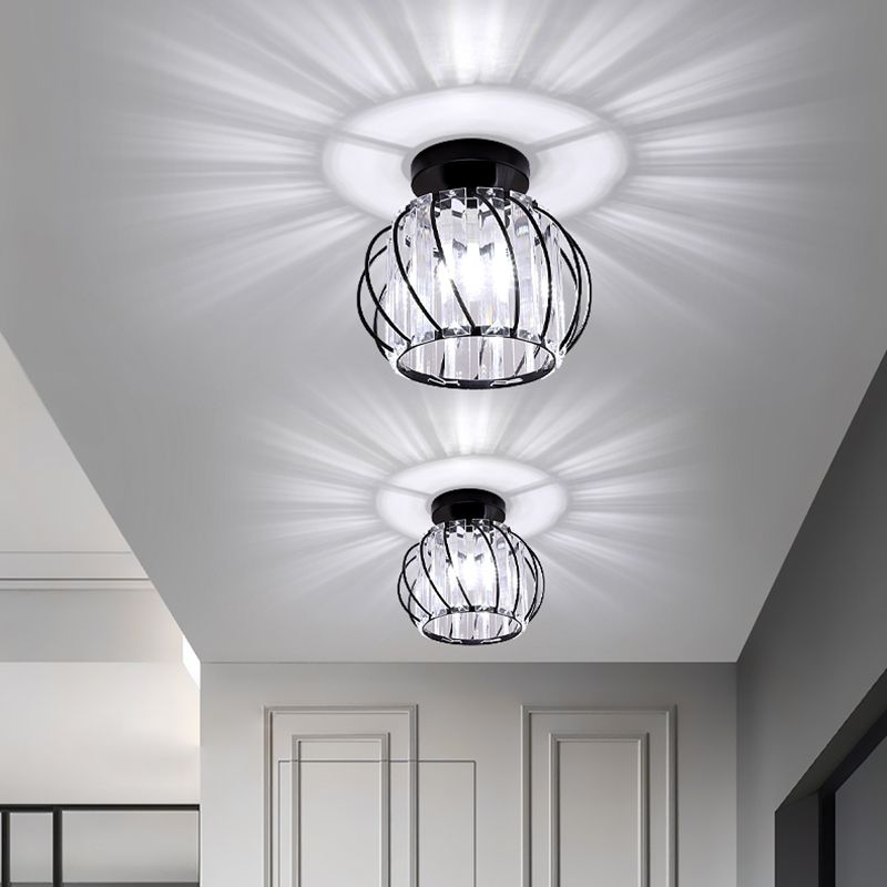 Contemporary Ceiling Lighting Single Light Flush Mount Fixture with Crystal for Corridor