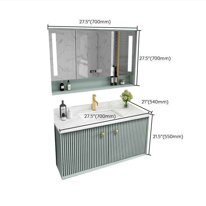 Wood Frame Vanity Glam Green Single Sink Mirror Wall-Mounted Bath Vanity with Drawers