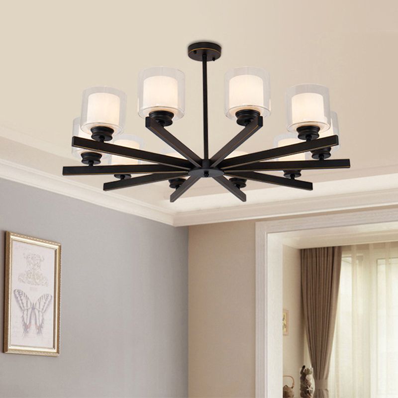 Contemporary Metal Hanging Chandelier Light Cylinder Glass Shade Suspension Light for Bedroom