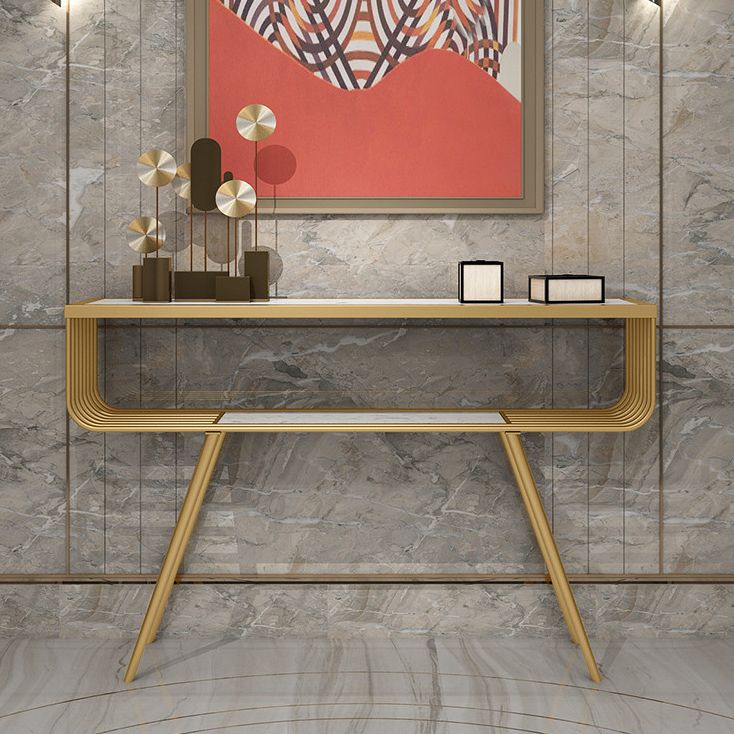 Contemporary Marble Console Sofa Table Rectangle End Table with Legs for Hall