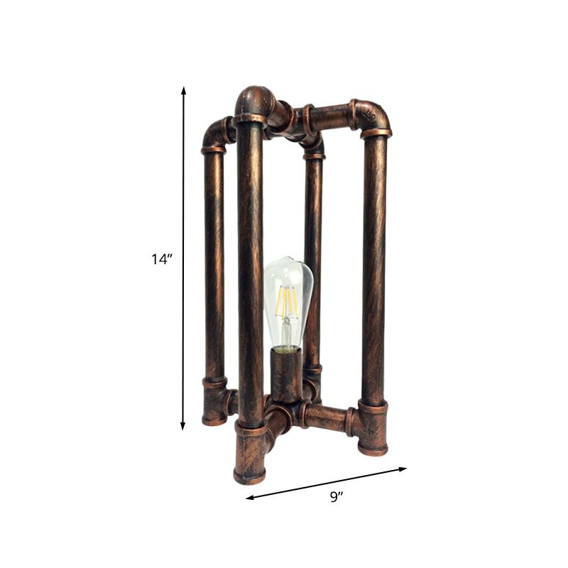 Iron Rust Task Lighting Cross Pipe 1 Head Industrial Nightstand Lamp with Plug In Cord for Restaurant